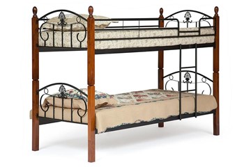 Детская кровать BOLERO двухярусная дерево гевея/металл, 90*200 см (bunk bed), красный дуб/черный в Кирове