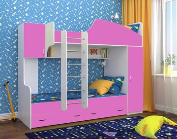 Детская кровать-шкаф Юниор-2, каркас Белое дерево, фасад Розовый в Кирове