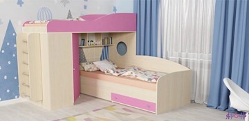 Детская кровать-шкаф Кадет-2 с металлической лестницей, корпус Дуб, фасад Розовый в Кирове