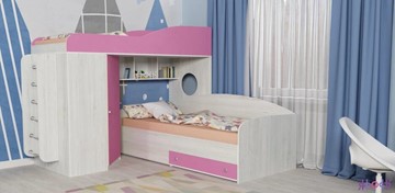 Детская кровать-шкаф Кадет-2 с металлической лестницей, корпус Винтерберг, фасад Розовый в Кирове