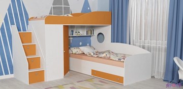Детская кровать-шкаф Кадет-2 с универсальной лестницей, корпус Белое дерево, фасад Оранжевый в Кирове