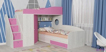 Детская кровать-шкаф Кадет-2 с универсальной лестницей, корпус Винтерберг, фасад Розовый в Кирове