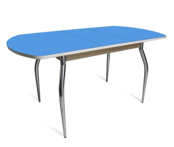 Стеклянный стол ПГ-01 СТ2, дуб молочный/синие стекло/35 хром гнутые металл в Кирове