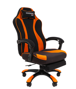 Игровое кресло CHAIRMAN GAME 35 с выдвижной подставкой для ног Ткань черная / Ткань оранжевая в Кирове