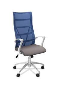 Кресло в офис Топ X белый каркас, сетка/ткань TW / синяя/серая в Кирове