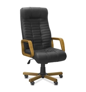 Офисное кресло для руководителя Атлант W, экокожа премиум / черная CN1114/ дерево - орех в Кирове