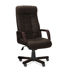 Офисное кресло для руководителя Атлант W, экокожа премиум / тёмно-коричневая CN1113/ дерево - венге в Кирове