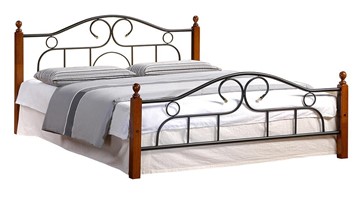 Кровать с основанием AT-808 дерево гевея/металл, 160*200 см (Queen bed), красный дуб/черный в Кирове