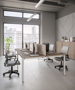 Комплект офисной мебели Комфорт КФ (дуб шамони темный) на белом металокаркасе в Кирове