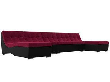 Большой П-образный диван Монреаль, Бордовый\Черный (Микровельвет\Экокожа) в Кирове