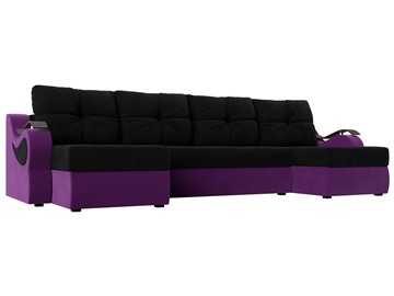 П-образный диван Меркурий П, Черный/фиолетовый (вельвет) в Кирове