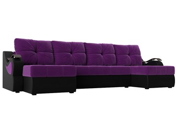 П-образный диван Меркурий П, Фиолетовый/черный (вельвет/экокожа) в Кирове