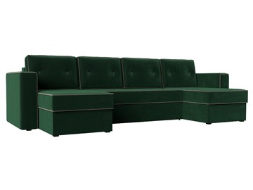 Большой П-образный диван Принстон, Зеленый\Коричневый (Велюр) боннель в Кирове
