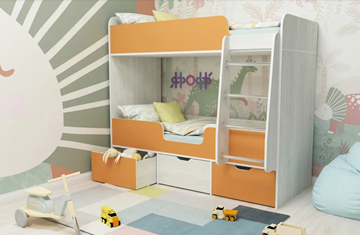 Детская двухэтажная кровать Малыш двойняшка 70х160, корпус Винтерберг, фасад Оранжевый в Кирове