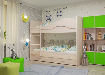 Детская 2-х ярусная кровать Мая на щитах со шкафом и ящиками, цвет Млечный дуб в Кирове - предосмотр 1