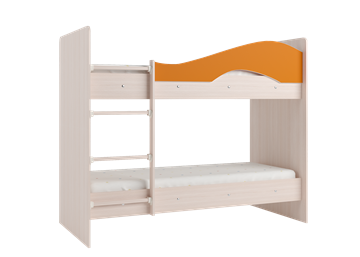 Детская двухъярусная кровать Мая на щитах со шкафом и ящиками, корпус Млечный дуб, фасад Оранжевый в Кирове - предосмотр 2