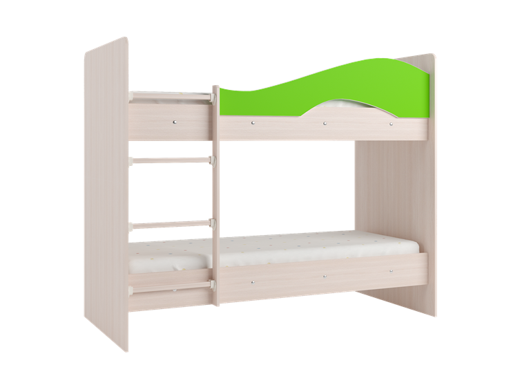 Двухэтажная кровать Мая на щитах со шкафом и ящиками, корпус Млечный дуб, фасад Салатовый в Кирове - изображение 3