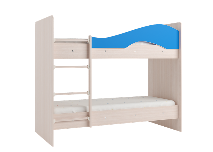 Кровать 2-ярусная Мая на щитах со шкафом и ящиками, корпус Млечный дуб, фасад Синий в Кирове - изображение 1