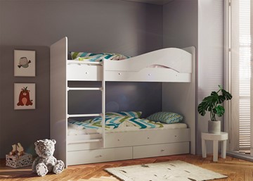 Двухъярусная кровать Мая с 2 ящиками на щитах, цвет Млечный дуб в Кирове