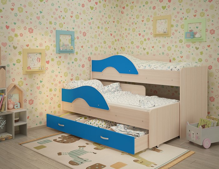 Двухъярусная кровать Радуга 1.6 с ящиком, корпус Млечный дуб, фасад Синий в Кирове - изображение 1