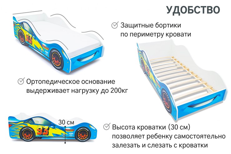 Кровать-машина в детскую Тачка синяя в Кирове - изображение 4