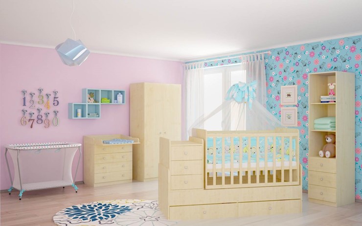 Кровать для новорожденных с комодом POLINI Kids Simple 1100 Натуральный в Кирове - изображение 3