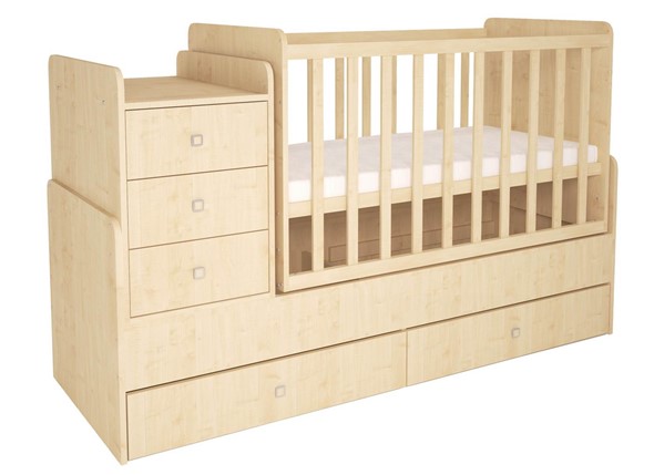 Кровать для новорожденных с комодом POLINI Kids Simple 1100 Натуральный в Кирове - изображение