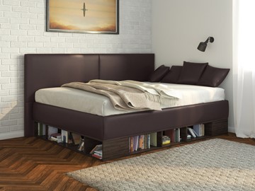 Кровать подростковая Lancaster 1, 120х200, ЛДСП венге, экокожа коричневая в Кирове