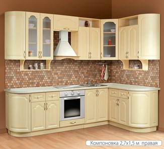 Модульная кухня Классика 2700х1500, цвет Дуб беленый в Кирове