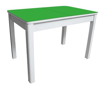 Кухонный раскладной стол Айсберг-02 СТ2, белое ЛДСП/стекло зеленое/прямые массив белый в Кирове