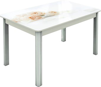 Кухонный стол раскладной Гамбург исп.2 ноги метал. крашеные №23, Фотопечать (Цветы №32) в Кирове