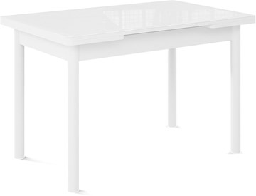 Кухонный раскладной стол Милан-1 EVO, ноги металлические белые, стекло белое/серый в Кирове