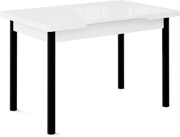Кухонный стол раскладной Милан-1 EVO, ноги металлические черные, стекло белое/серый в Кирове