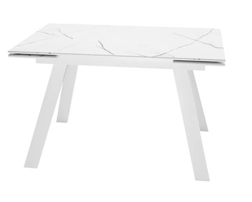 Кухонный стол раскладной SKL 140, керамика белый мрамор/подстолье белое/ножки белые в Кирове