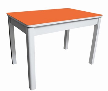 Стол обеденный Айсберг-04 СТ2, белое ЛДСП/стекло оранжевое/прямые массив белый в Кирове