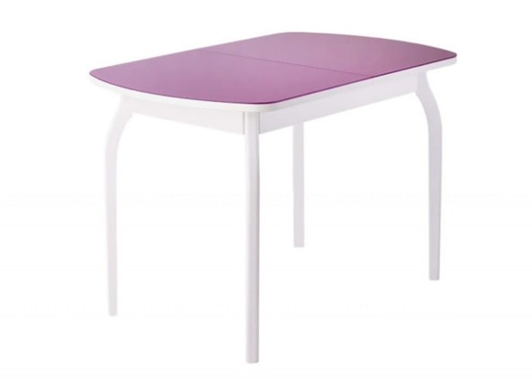 Кухонный стол раскладной ПГ-мини, матовое фиолетовое стекло, ноги гнутые массив белый в Кирове - изображение