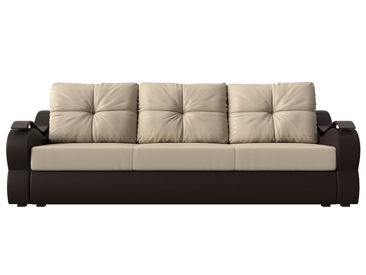 Прямой диван Меркурий еврокнижка, Бежевый/коричневый (экокожа) в Кирове - изображение 1