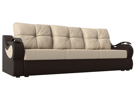 Прямой диван Меркурий еврокнижка, Бежевый/коричневый (экокожа) в Кирове - изображение
