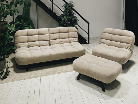 Комплект мебели Абри цвет бежевый диван + кресло +пуф пора металл в Кирове - изображение