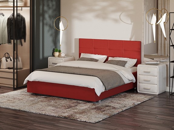 Кровать в спальню Neo 160х200, Велюр (Forest 13 Красный) в Кирове - изображение