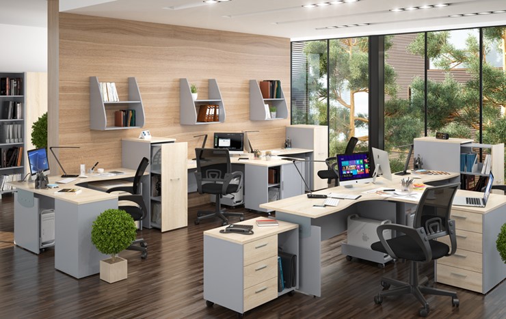 Офисный комплект мебели OFFIX-NEW для 4 сотрудников с двумя шкафами в Кирове - изображение 1