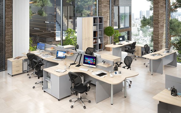 Офисный комплект мебели OFFIX-NEW для 4 сотрудников с двумя шкафами в Кирове - изображение
