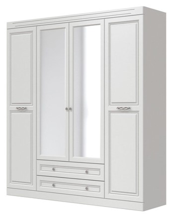 Шкаф четырехдверный в спальню Олимп ШР-4 (Белый) 2 зеркала в Кирове - изображение