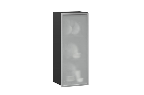Кухонный шкаф высокий 400 Шервуд, со стеклом левый ЛД 281.422.000.034, серый/черный в Кирове - изображение