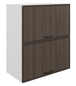 Навесной кухонный шкаф Монако L800 Н720 (2 дв. гл.гориз.), белый/фундук матовый в Кирове
