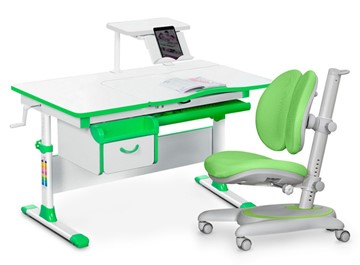 Комплект растущая парта + стул Mealux EVO Evo-40 Z (арт. Evo-40 Z + Y-115 KZ) / (стол+полка+кресло+чехол), белый, зеленый в Кирове