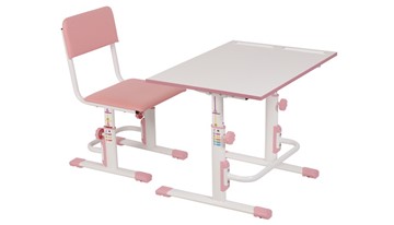 Комплект детской мебели POLINI Kids Растущая парта-трансформер М1 и стул регулируемый L Белый-розовый в Кирове
