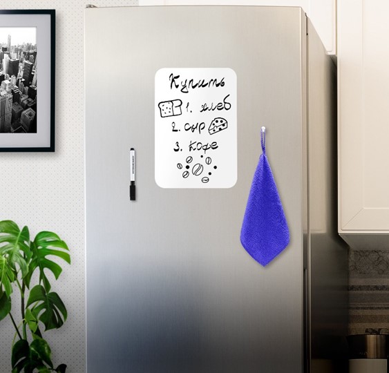 Магнитно-маркерная доска на холодильник BRAUBERG, 30х21 см с маркером, магнитом и салфеткой в Кирове - изображение 2